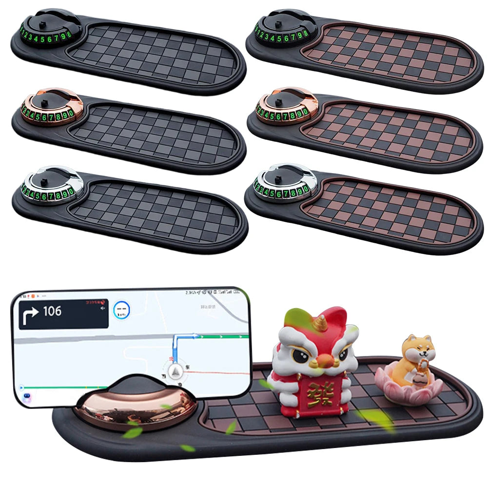Car Anti-Slip Mat Car Dash Grip Pad with Temporary Parking Numbe 360 Degree Rotating Car Phone Holder for Vehicle Dashboard