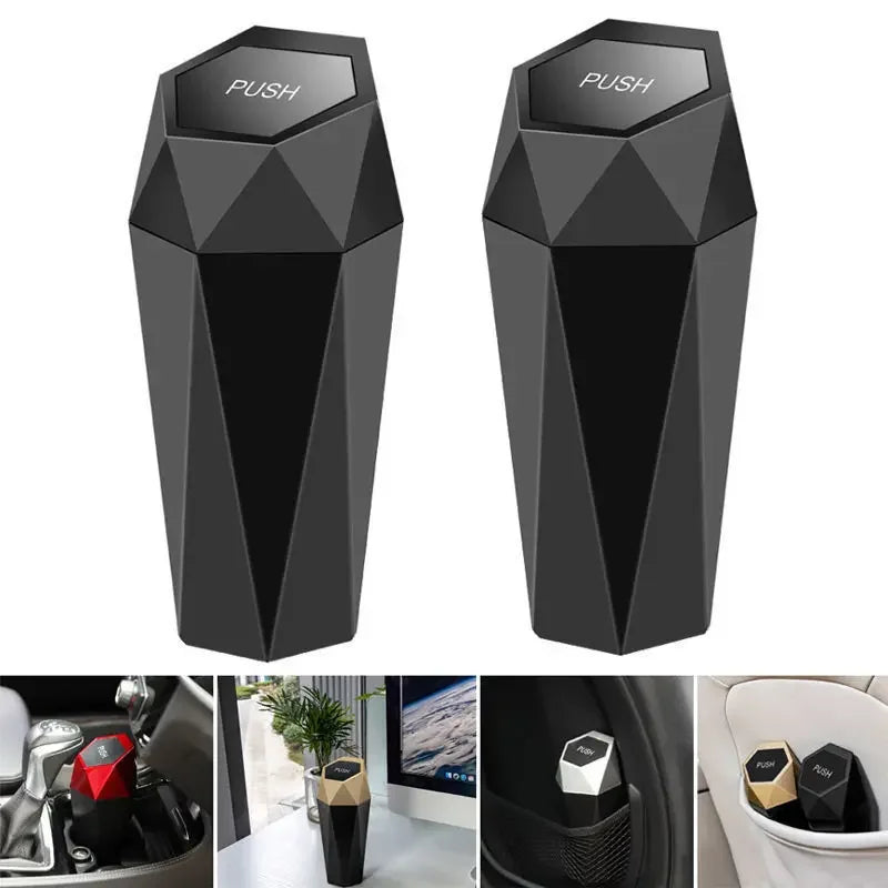 Mini Car Trash Can Portable Dustbin with Lid Leak-Proof Auto Trash Bin for Automotive Home Bedroom Office Garbage Storage Box