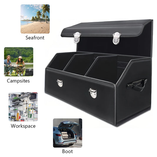 Foldable Car Storage Box with Waterproof PU Leather Large Capacity Trunk Organizer for SUV and Vehicles Tidy Up